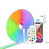 12V RGB Neon LED Strip mit App-Steuerung, RGB-Fernbedienung und Bluetooth-Verbindungs funktion, DIY-Funktion,für Decke,Wand Deko (5m)