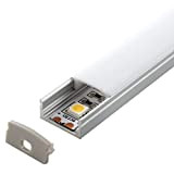 2m Aluprofil LENO (LN) 2 Meter Aluminium Profil-Leiste eloxiert für LED Streifen - Set inkl Abdeckung-Schiene milchig-weiß (opal) mit Endkappen ...