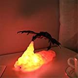3D Feuer atmender Nachtlichtdrache - 3D gedruckte LED Eisfeuerdrachen Schlafzimmer Kinderzimmer Nachtlicht Tisch Schreibtischlampe, Volcano Dragon Lampen mit USB wiederaufladbar ...