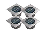4er SET moderner Solar LED Bodeneinbaustrahler 4-eckig in Edelstahl / Glas für Außen