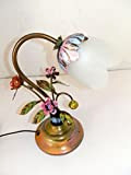 Abat Jour Tischlampe Schmiedeeisen mit Rosen und Glas