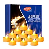 AGPTEK Teelichter Batterie 100 Flameless Kerzen inkl. Batterien CR2032 , Flammenlose LED Teelichter Flackernd Kerzen mit Flackereffekt Warmes Gelb,für Hochzeit/Party ...