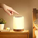 Aisutha Nachttischlampe, LED Nachttischlampe Touch Dimmbar mit 10 Farben und 4 Modi, Holzmaserung Nachtlicht USB Aufladbar, Tischlampe mit Timing Funktion ...