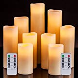 Aku Tonpa Flammenlose Kerzen, batteriebetriebene Stumpenkerze aus echtem Wachs, elektrisches LED-Kerzen-Set mit Fernbedienung, 24 Stunden Timer, 9 Stück