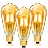 Alampia Dimmbare E27 Edison Vintage Glühbirne, 3 Stück E27 LED Lampe Warmweiß, 4W 2200K CRI>80, Ersetzt 40W Halogenlampe, Antike Beleuchtung, ...