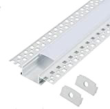 Aluprofil 6x1 Meter Aluminium Trockenbau-Profil-Leiste eloxiert für LED Streifen - Set inkl Abdeckung-Schiene milchig-weiß (opal) und Endkappen