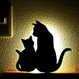 aomili Katze LED Nachtlampe Sprachsteuerung Nachtlicht Silhouette Lampe Wandlampe, LED Katze Silhouetten Stimmenkontrolle Nachtlicht, Projektionslampe, Warme Farbe, Batterie (C)