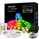 Aourow LED Streifen/LED Strip,5m Farbwechsel RGB LED stripes Lichtband inkl.Fernbedienung und Netzteil,5050 SMD Flexibel LED Bänder mit Selbstklebend für Haus ...