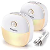 AUVON LED Nachtlicht mit Bewegungsmelder, Aufladbar USB Nachtlicht Kinder mit 3 Modi (Auto/ON/OFF), Warmes weißes Nachtlampe für Kinderzimmer, Schlafzimme, Badezimmer, ...