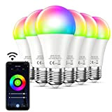 Bewahly Alexa Glühbirne [6er pack], E27 9W Smart WLAN LED Lampe, RGB + CCT Farbwechsel Glühbirne mit App Steuern, Kompatibel ...