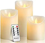 Biyanuo LED-Kerzen, flammenlose Kerzen, flammenloses kerzenlichter，10,2 cm, 12,7 cm, 15,2 cm, Echtwachskerze, Stumpenkerze, Fernbedienung mit 10 Tasten, mit 24-Stunden-Zeitschaltuhr