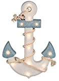 CBK-MS. Maritime Shabby Dekoration Holz Anker blau/Weiss mit Seil und LED Beleuchtung 12 LEDs warmweiss