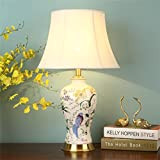 CCBUY American Country Keramik Tischlampe für Schlafzimmer Nachttischlampe Wohnzimmer Große Pastorale Blumen- und Vogelflasche (Color : A, Size : 38x66cm)