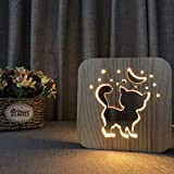 Chilymes LED Nachtlicht Tier Nachtlicht Holz geschnitzt USB Lampe Kreativ Pfotenabdruck Tischlampe Holz Nachtlicht 7D Lampe Hund Pfote Katze Nachtlicht ...
