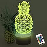 CooPark 3D Ananas Lampe, Nachtlichter für Kinder Cool 16 Farbwechsel Dimmbare Beleuchtung, Ananas Lampe Touch USB Ladetisch Schreibtisch Schlafzimmer Dekoration ...