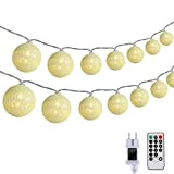 DeepDream Kugeln Lichterkette 5m 20 LED Cotton Ball Lichterkette Dimmbar Baumwollkugeln Lichterkette Innen Lichterkette mit Fernbedienung und Timer für Zimmer ...