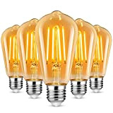 Defurhome Edison LED Vintage Glühbirne, E27 ST58 Warmweiß(2500K), 700 Lumen, 6W (ersetzt 60W) Ideal für Nostalgie und Retro Beleuchtung im ...