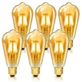 Dimmbare E27 Edison Vintage Glühbirne, 6 Stück LED ST64 Lampe, 4W 2200K CRI>80, Ersetzt 40W Halogenlampe, Warmweiß Vintage Antike Beleuchtung, ...