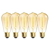 DoRight Edison Vintage Glühbirne E27 60W Dimmbar Beleuchtung Warmweiß 2700-2900K ST58 Bernsteinglas Filament Antike Wolfram Schraubbirnen Retro Dekorative Glühbirne, 5 ...