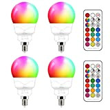E14 Led Lampe 5W (ersetzt 40W) RGBW mit Fernbedienung kaltweiße 5700K Ambiente RGB Farbwechsel Farbige Birne Leuchtmittel Dimmbare (4er-Pack)