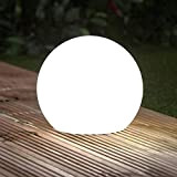 EASYmaxx Solar-Deko-Kugel 30 cm IP67, Gartenleuchte mit LED Beleuchtung, Gartenkugel mit Farbwechsel, moderne Außen-Garten-Lampe, witterungsbeständig IP67, Fernbedienung, Weiss