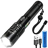 Efluky Led Taschenlampe, Extrem Hell 2000 Lumen USB Aufladbar Taschenlampen mit zoombaren 5 Beleuchtungsmodi, mit 18650 2000mAh Akku, IPX4 Wasserdicht ...