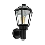 EGLO Außen-Wandlampe Manerbio, 1 flammige Außenleuchte inkl. Bewegungsmelder, Sensor-Wandleuchte aus Aluguss und Glas, Farbe: Schwarz, Fassung: E27, IP44