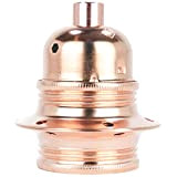 Fassung für Lampe E27, Metall Lampenfassung mit Außengewinde und Schraubringen, verkupfert mit Zugentlastung in Kupfer-Finish