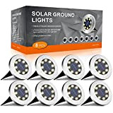 FLOWood Solar Bodenleuchte Solarleuchte für Garten Solar Außenleuchte 8 LEDs wasserdicht Edelstahl + Kunststoff 8 Stk