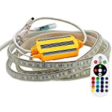 FOLGEMIR 10m RGB LED Strip, 220V dimmbar Streifen, 5050 Farbwechsel Lichtleiste, 60 LEDs/m Led Band, wasserdichte Lichtschlauch mit Trafo & ...