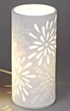 Formano Porzellan-Lampe Rund Blume Zylinder Tischleuchte Nachttischlampe Nachttischleuchte Stimmungslampe Weiss 12x24cm
