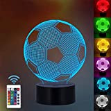 Fußball 3D Illusion Nachtlampe, für Jungen Mädchen Tisch Schreibtischlampe 7 Farbwechsel USB Powered Inneneinrichtung Acryl LED Kunstskulptur Lichter mit Fernbedienung ...