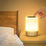 Görvitor LED Nachttischlampe Touch Dimmbar, Tischlampe Batteriebetrieben 8 Farben und 3 Modi, Holzmaserung Nachtlicht Batterie USB-Aufladung mit Timing-Funktion für Schlafzimmer ...