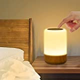 Görvitor LED Nachttischlampe Touch Dimmbar, Tischlampe Kabellos mit 8 Farben und 3 Modi, Holzmaserung Nachtlicht Batterie USB-Aufladung mit Timer für ...