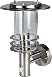 Grafner Design Edelstahl Wandlampe mit Bewegungsmelder, 1x E27 Fassung, IP44, 360° rundum Lichtschein, für außen und innen, Wandleuchte Lampe Außen ...