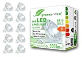 GreenAndCo 10x LED Spot ersetzt 35 Watt MR16 GU5.3 Halogenstrahler, 3W 300 Lumen 2700K warmweiß COB LED Strahler 38° 12V ...