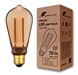 GreenAndCo® Vintage Design LED Lampe im Retro Stil zur Stimmungsbeleuchtung E27 ST64 Edison Glühbirne, 4W 200lm 1800K extra warmweiß 320° ...