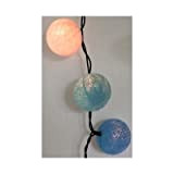 GURU SHOP Stoff Ball Lichterkette, LED Kugel Lampion Lichterkette - Blau/weiß, Baumwollfäden, Lichterketten