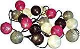 GURU SHOP Stoff Ball Lichterkette, LED Kugel Lampion Lichterkette - Grau/braun/pink, Baumwollfäden, Lichterketten