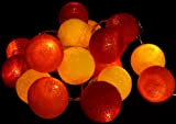 GURU SHOP Stoff Ball Lichterkette, LED Kugel Lampion Lichterkette - Rot/gelb, Baumwollfäden, Lichterketten