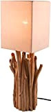 GURU SHOP Tischleuchte/Tischlampe Kukuma,Treibholz, Baumwolle, in Bali Handgemacht aus Naturmaterial - Modell Kukuma, 50x17x17 cm, Tischlampen aus Naturmaterialien