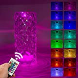 Hentel LED Tischlampe aus Kristall, Touch Dimmbare Kristall Lampe Kristalllampen mit Fernbedienung, Moderne Kabellose Acryl Rose Diamant Nachttischlampe 16 Farben/4 ...
