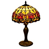 Hobaca® 12 Zoll Tiffany Tulpe Blume Buntglas Tischlampe Vintage Landhaus Schreibtischlampe Antik Nachttischlampe Nostalgie Art Deco Schlafzimmer Wohnzimmer