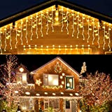 HOSPAOP LED Eisregen Lichterkette Außen Warmweiß 400 LED 10M Eiszapfen Weihnachtsbeleuchtung Aussen Strom Lichtervorhang mit Timer, 8 Modi, Wasserdicht für ...