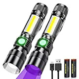 Karrong LED Taschenlampe USB Aufladbar Magnet Schwarzlicht, 395nm UV Lampe Ultraviolette Licht 7 Modi Rotlicht mit 18650 Akku für Outdoor ...