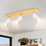 Ketom GU10 Deckenstrahler LED Weiß, Deckenstrahler 3 Flammig Holz, LED Deckenleuchte Schwenkbar, Modern Strahler Deckenspot, Deckenlampe Spot, Wohnzimmerlampe, Küchenlampe, Schlafzimmerlampe
