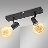 Kimjo LED Deckenstrahler E27 Schwenkbar, Vintage Deckenleuchte 2 Flammig Schwarz, Deckenlampe E27 LED Wandstrahler Retro, Spotlight Lampe Deckenspot für Wohnzimmer, ...