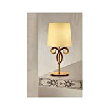 Klassische Kommode Nachttischlampe Blattgold Glas Creme 1 Licht abat jour für Wohnzimmer, Kinderzimmer, Schlafzimmer, Wohnzimmer LM-812
