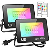 LE 15W LED Strahler RGB mit RF-Fernbedienung, 2er Wasserdicht LED Fluter mit Memory-Funktion, Dimmbar Farbwechsel Außenstrahler, IP65 Farbig Außenlampe, Bunt ...