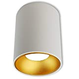 LED Aufbauleuchte rund Weiß-gold 1,2 Watt warmweiß GU10 230V - 110x85mm Aufbaustrahler aus Aluminium - Aufbau Downlight Deckenlampe Loft Aufbau-Spot ...
